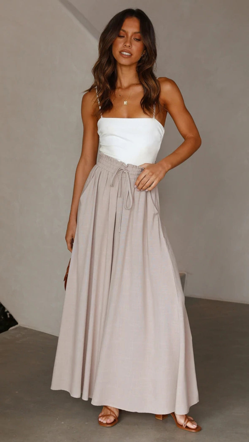 European and American cross-border spring and summer new women's wide-leg trousers elastic waistband wide-leg high-waisted long culottes for women