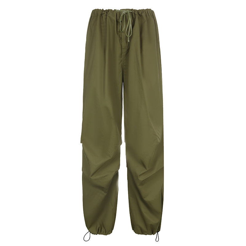Amazon 2022 Spring/Summer Women's Clothing European and American Street Simple Solid Color Casual Low Waist Wide Leg Straight Woven Trousers Women