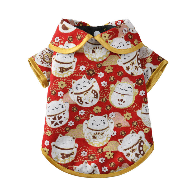 Pet clothes autumn and winter new warm festive Tang suit foreign trade dog clothes lucky cat elk New Year Christmas clothes