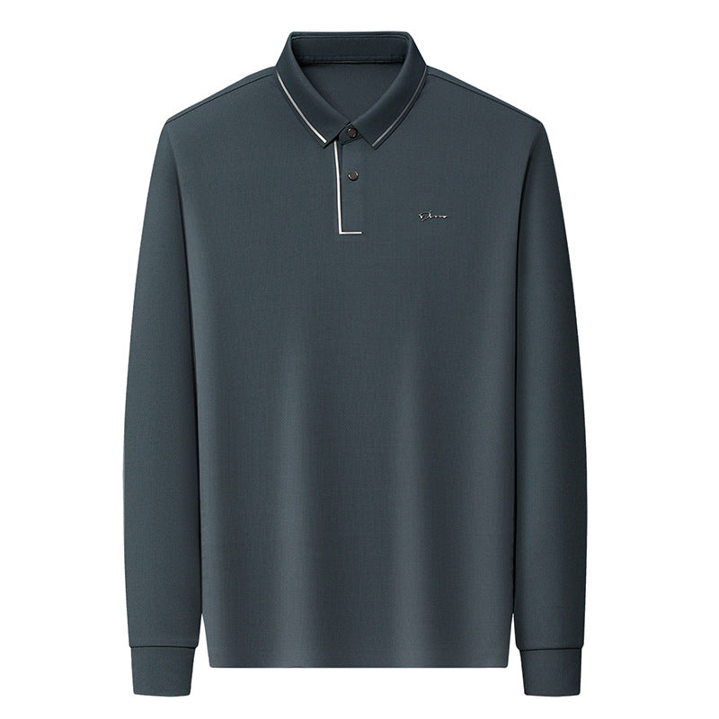 Live e-commerce ice silk men's long-sleeved T-shirt middle-aged dad wear thin top lapel seamless bottoming POLO shirt