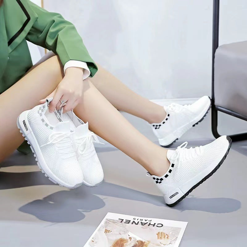 2023 Spring, Summer and Autumn New Women's Shoes Feiwei Breathable Running Shoes Front Lace Up Women's Casual White Shoes Soft Sole Shoes