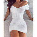 Sexy waisted temperament V-neck solid color slim short-sleeved dress with hip pits