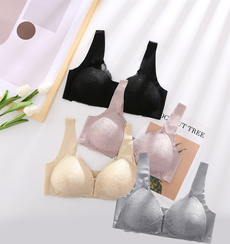 Cross-border plus size underwear without steel ring bra front buckle seamless vest lace beautiful back plus size underwear nursing bra