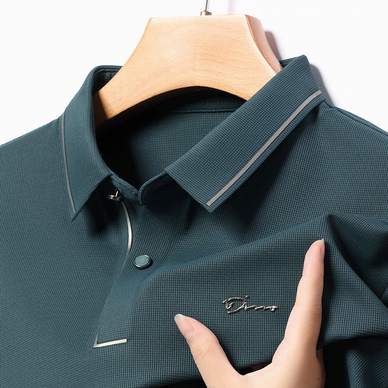 Live e-commerce ice silk men's long-sleeved T-shirt middle-aged dad wear thin top lapel seamless bottoming POLO shirt