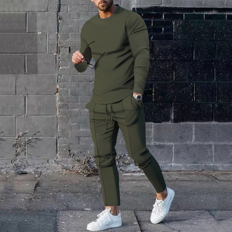 European goods foreign trade men's clothing suit spring and autumn style two-piece suit round neck long-sleeved T-shirt trousers suit men's autumn casual wear