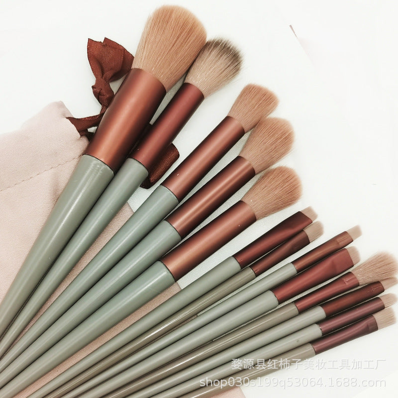 Beauty four seasons green makeup brush set bristles soft 13 blush eye shadow concealer foundation loose powder highlight brush