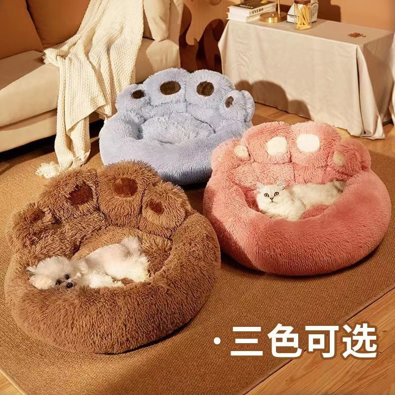 Cross-border winter dog kennel and cat kennel plush warm plush thickened creative panda paw cat and dog universal pet kennel manufacturer