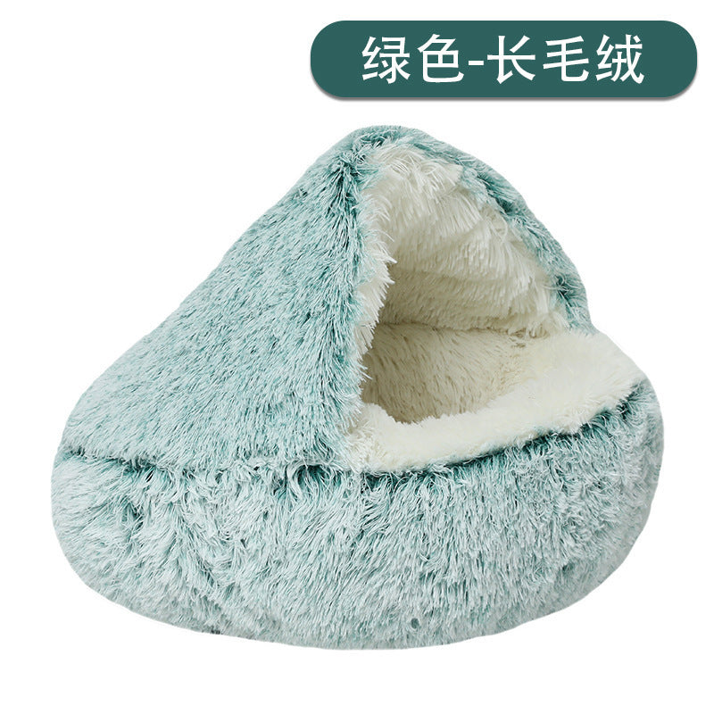 Crystal velvet warm round half-pack cat litter pet kennel deep sleep plush round nest sleeping bag semi-closed cat litter
