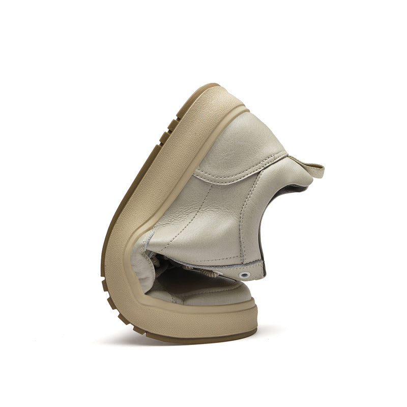 Two-layer cowhide men's shoes autumn new flat-heel soft-soled shoes trendy all-match breathable genuine leather casual leather shoes beige