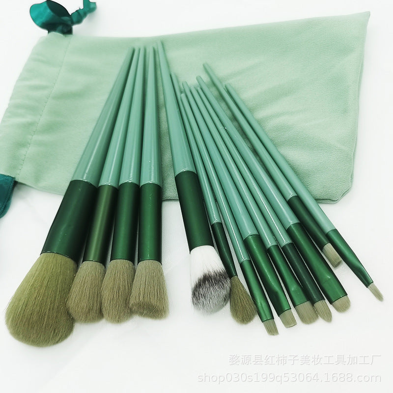 Beauty four seasons green makeup brush set bristles soft 13 blush eye shadow concealer foundation loose powder highlight brush