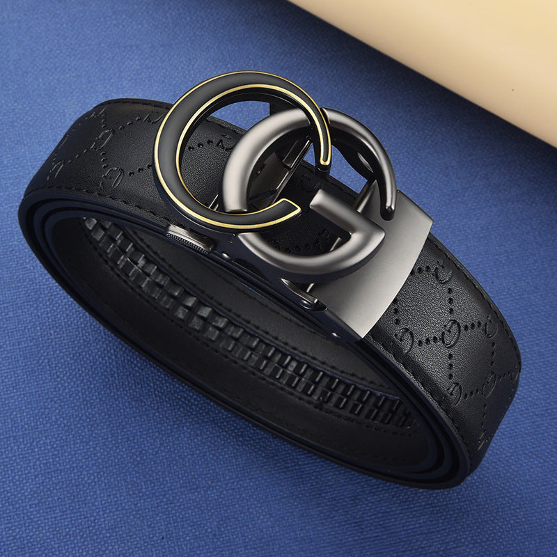 Men's alloy automatic buckle belt business casual fashion GG genuine leather outerwear belt Paul live broadcast