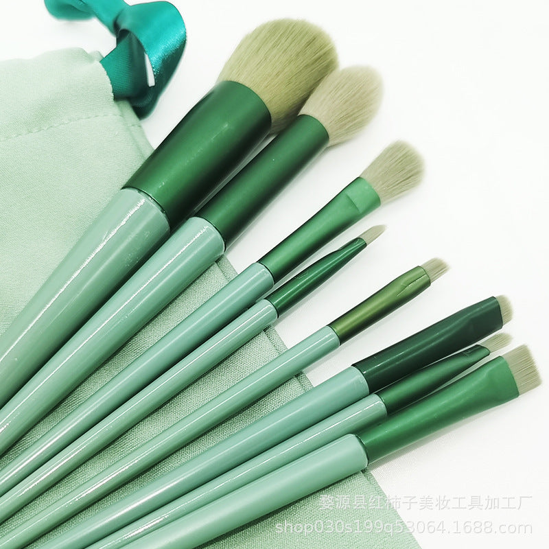 Beauty four seasons green makeup brush set bristles soft 13 blush eye shadow concealer foundation loose powder highlight brush