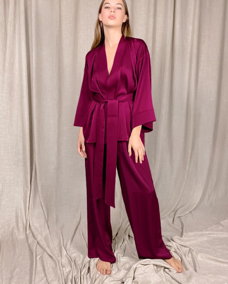 European and American foreign trade sexy lingerie, women's nightgown, sexy home pajamas, stretch satin top and pants two-piece set