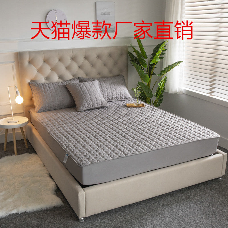 Jinfudi Amazon pure cotton brushed solid color bed sheet quilted bed cover all-inclusive thickened mattress protector