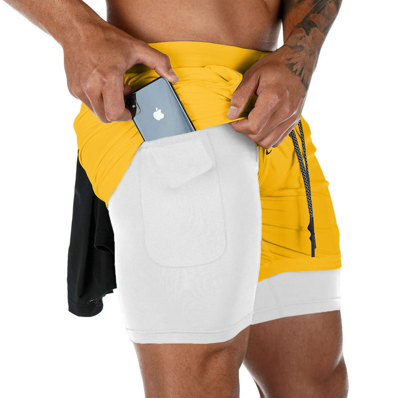 Cross-border summer sports shorts men's double-layer quick-drying breathable squat jogging exercise casual pants basketball five-point pants