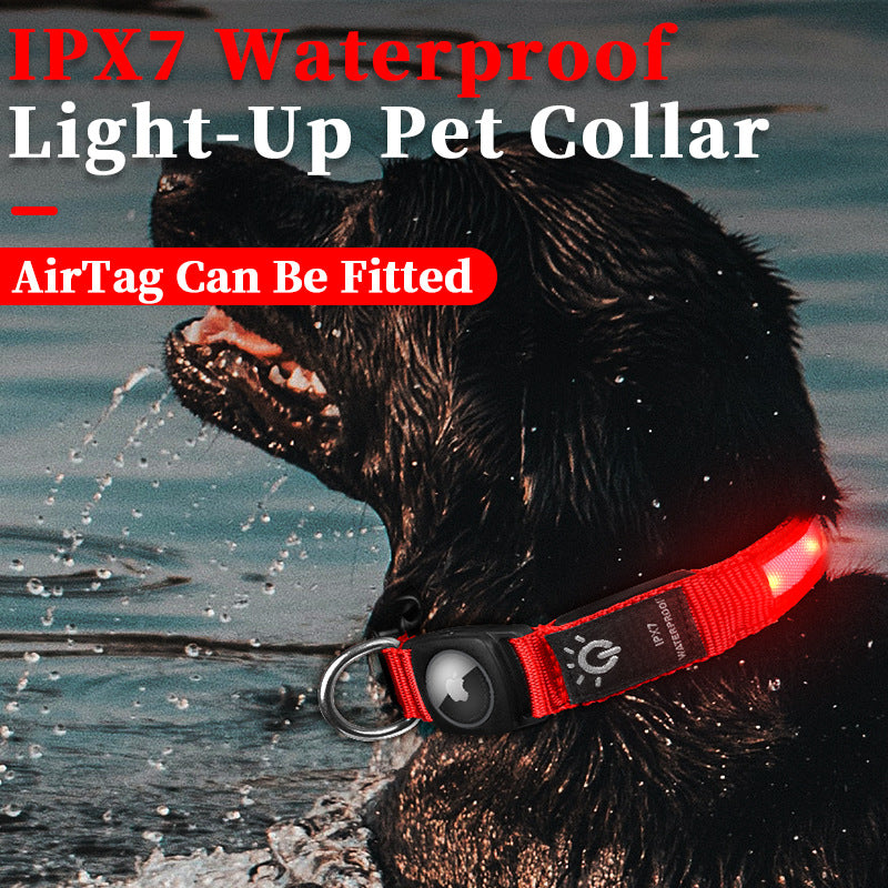 Hot selling airtag protective case positioning tracker case waterproof LED pet light-up collar protective case USB charging