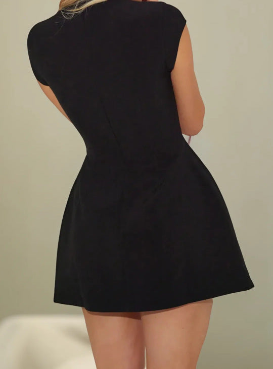 European and American cross-border 2023 new summer solid color short-sleeved sexy slim high-waisted short dress