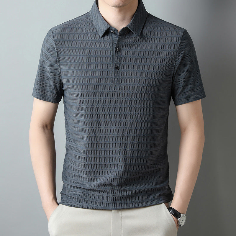 Factory direct sales men's nylon and spandex seamless elastic short-sleeved men's polo shirt youth business casual comfortable collar T-shirt