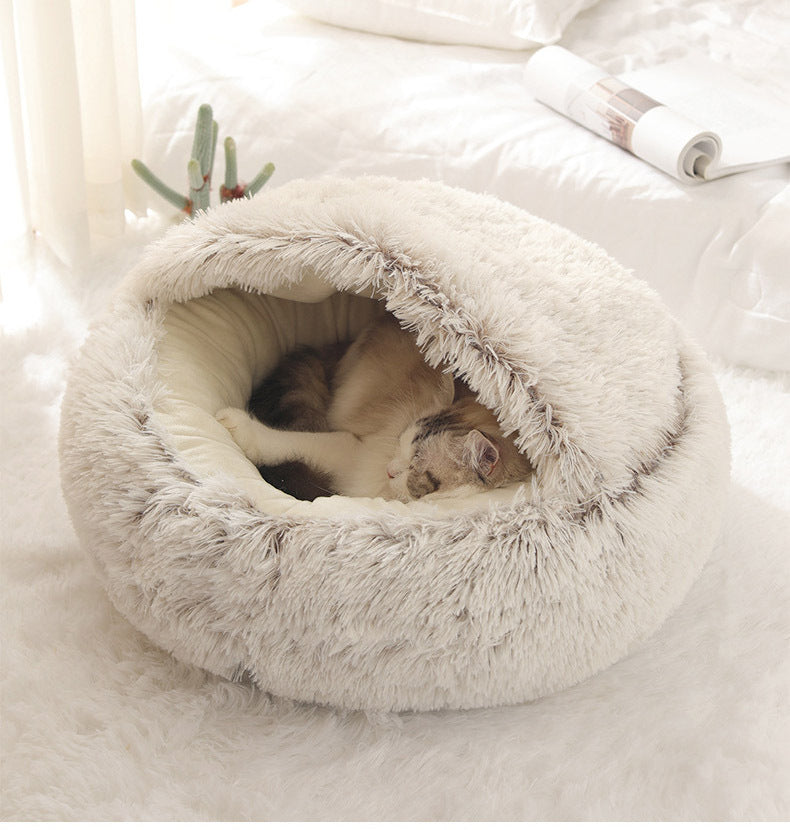 Crystal velvet warm round half-pack cat litter pet kennel deep sleep plush round nest sleeping bag semi-closed cat litter