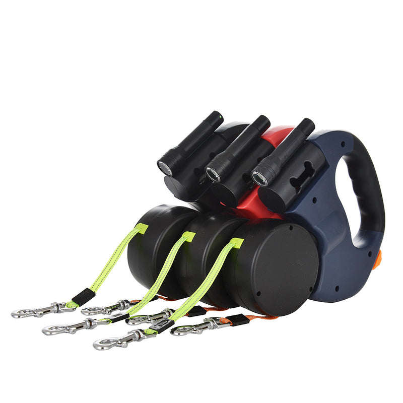 Automatic retractable leash with LED flashlight, one drag, two double heads, dog leash, dog chain, pet supplies manufacturer