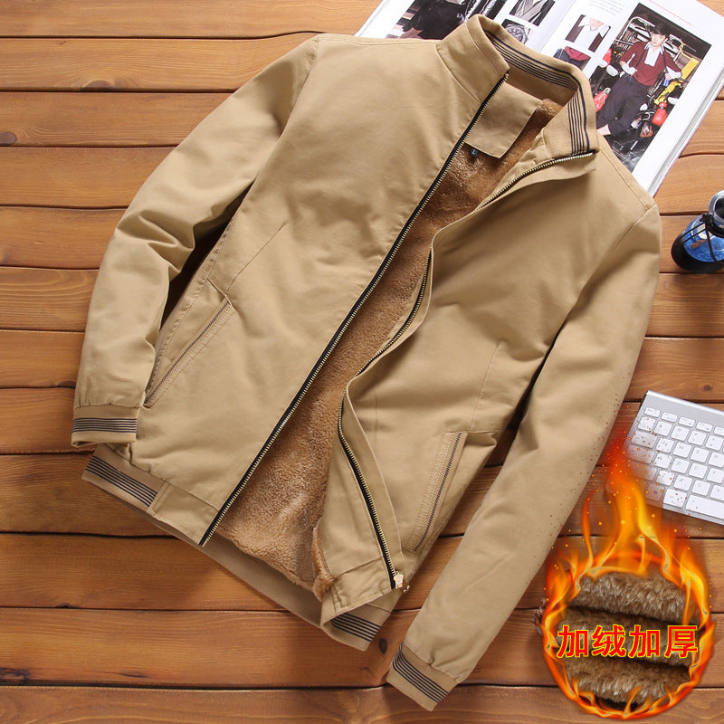 Cross-border supply 2022 winter new men's jacket plus velvet thick Korean version of the slim men's jacket stand collar men's trend