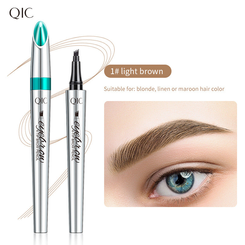 Wholesale QIC four-fork eyebrow pencil waterproof and non-fading simulation four-claw liquid wild water eyebrow pencil beauty makeup cross-border makeup