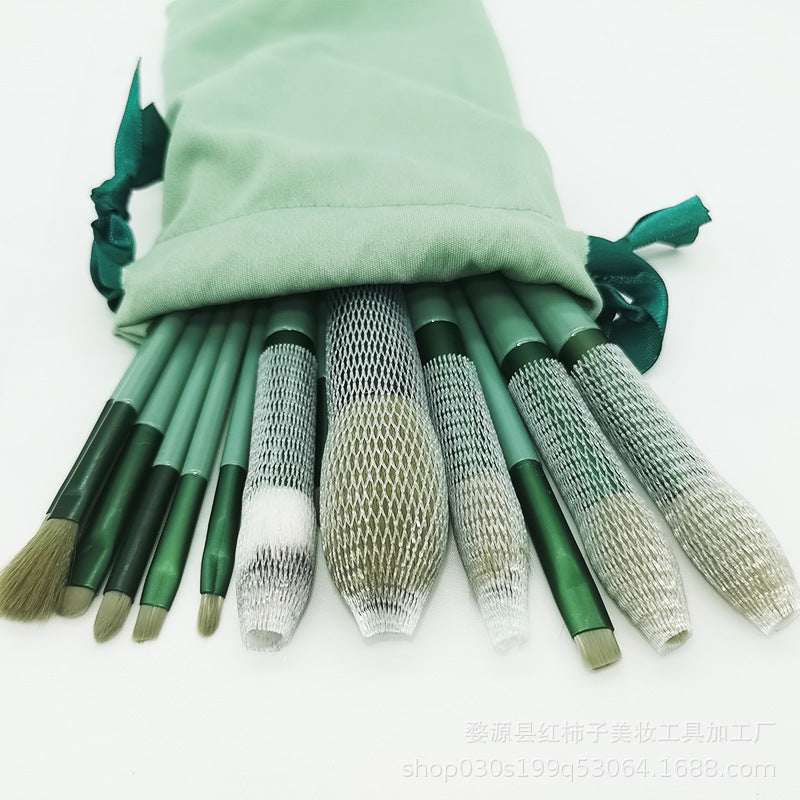 Beauty four seasons green makeup brush set bristles soft 13 blush eye shadow concealer foundation loose powder highlight brush