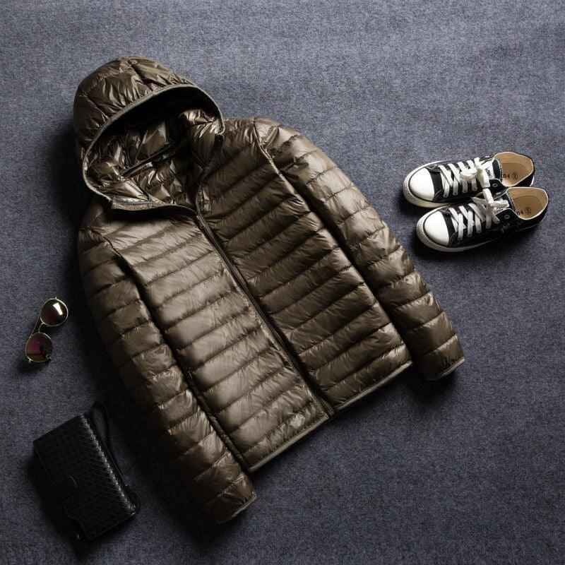 Foreign trade men's light down padded jacket men's winter Korean version slim hooded stand-up collar solid color warm padded jacket men