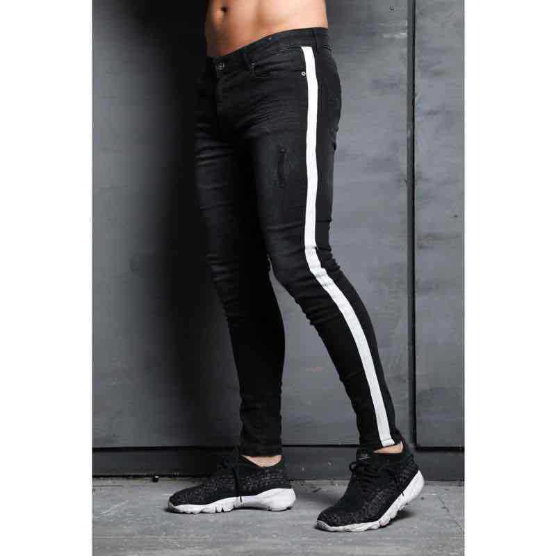 European and American fashion small-footed jeans men wish new trendy knee-holes explosive denim small-footed pants