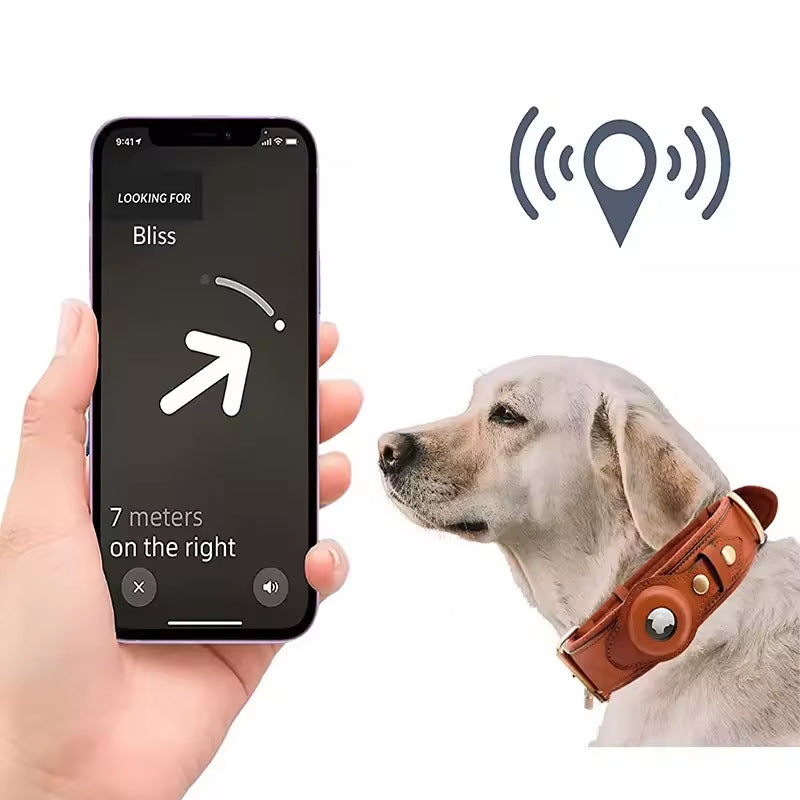 Cross-border pet dog special AirTag leather protective cover collar Apple positioning anti-lost collar wholesale