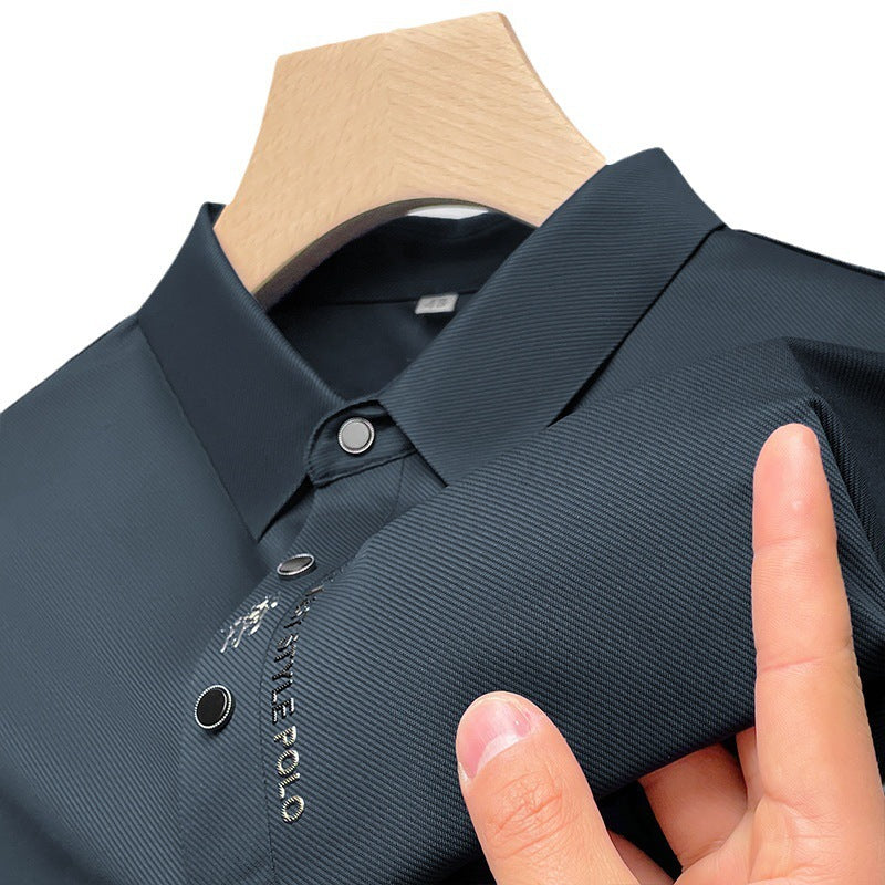 2023 new summer style men's young and middle-aged lapel seamless breathable fashionable short-sleeved T-shirt POLO shirt
