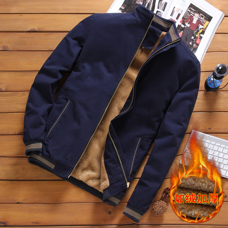 Cross-border supply 2022 winter new men's jacket plus velvet thick Korean version of the slim men's jacket stand collar men's trend