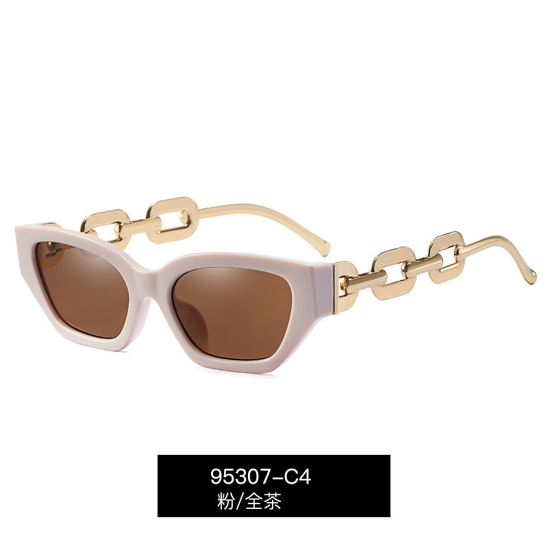 95307 European and American cross-border new trend small frame sunglasses personality chain temples tide shot sunshade sunglasses female