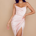 2023 Amazon European and American new spring women's solid color sexy one-line collar pleated slim irregular dress