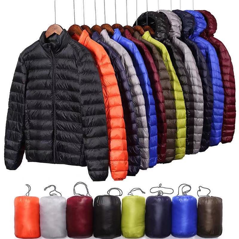 Foreign trade men's light down padded jacket men's winter Korean version slim hooded stand-up collar solid color warm padded jacket men