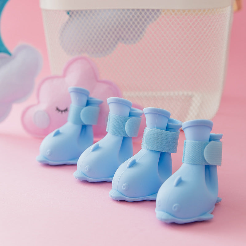 Cartoon puppy shoes Pomeranian Bichon Teddy shoes set of 4 waterproof rain boots foot covers pet silicone rain boots
