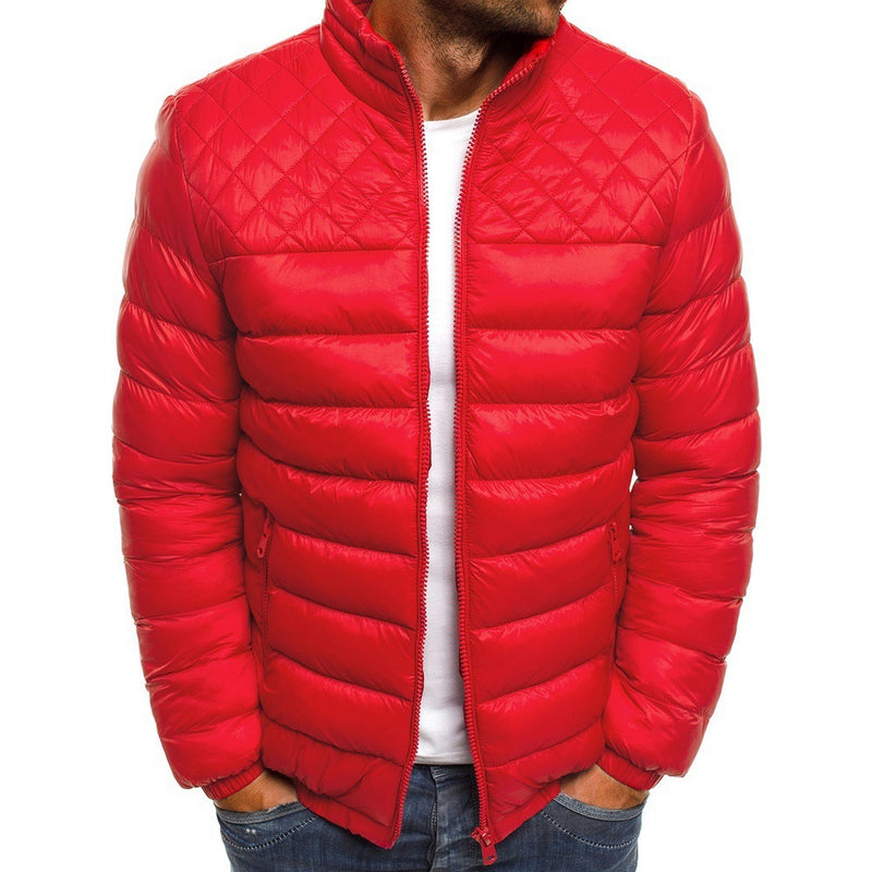 AliExpress cross-border foreign trade cotton-padded men's European and American solid color stand-up collar casual warm cotton clothing trendy men's padded jacket