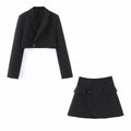 ins fashion casual suit suit female 2021 spring new oblique button short suit jacket + high waist pocket skirt