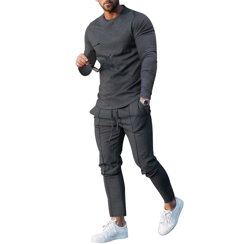 European goods foreign trade men's clothing suit spring and autumn style two-piece suit round neck long-sleeved T-shirt trousers suit men's autumn casual wear