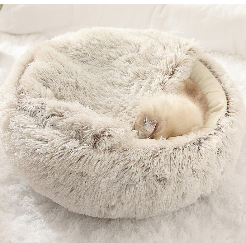 Crystal velvet warm round half-pack cat litter pet kennel deep sleep plush round nest sleeping bag semi-closed cat litter