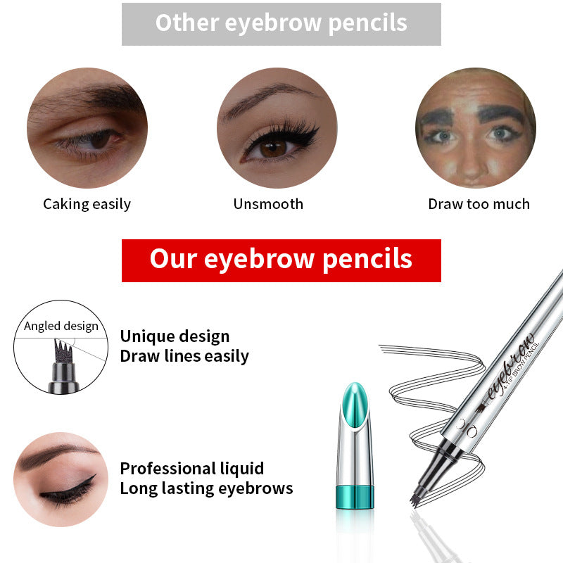 Wholesale QIC four-fork eyebrow pencil waterproof and non-fading simulation four-claw liquid wild water eyebrow pencil beauty makeup cross-border makeup