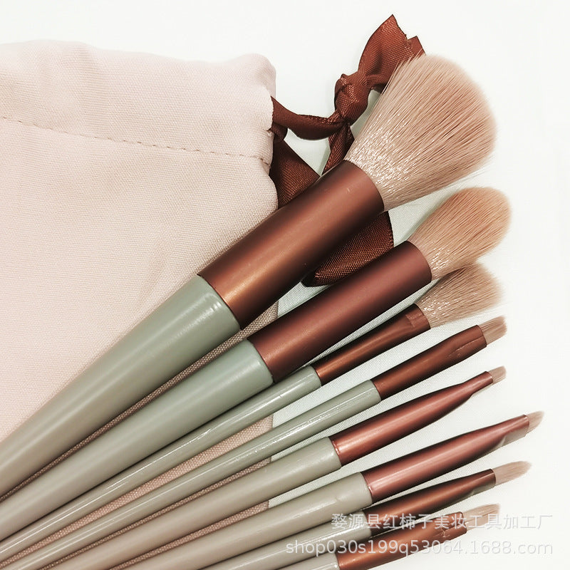 Beauty four seasons green makeup brush set bristles soft 13 blush eye shadow concealer foundation loose powder highlight brush