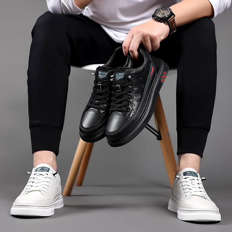 Men's shoes 2023 autumn new British fashion genuine leather casual white shoes men's trendy all-match slip-on sneakers