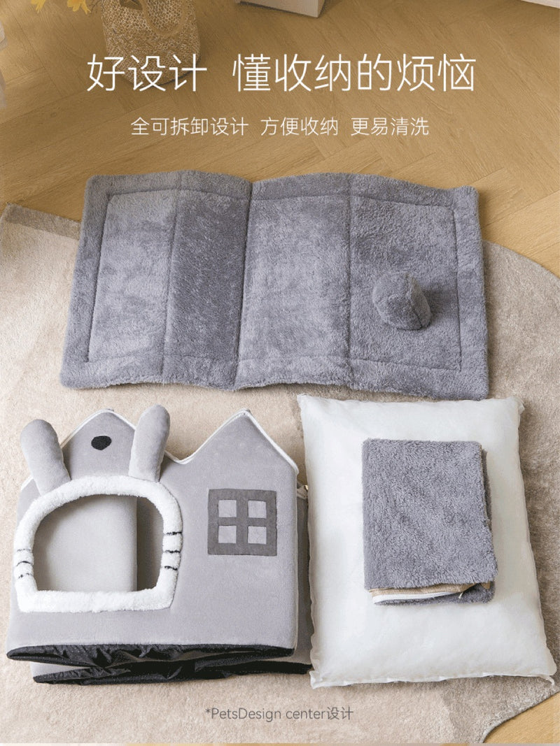 Cat house with double roof, house-type dog house, universal house for all seasons, small dog bed to keep warm, removable and washable pet supplies