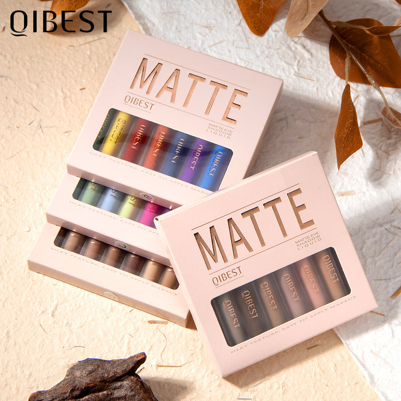 QIBEST Matte Liquid Eyeshadow Mist Modify Face Nude Earth Color Three-dimensional Eye and Cheek Dual-use Set