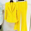 2021 European and American star professional wear fashion one button cloth button mid-length suit + flared pants two-piece suit