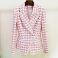 Spot 2022 new temperament women's jacket lion buckle houndstooth woolen loose beard edge slim suit jacket