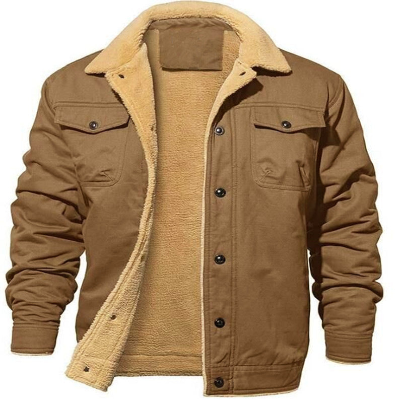 2023 cross-border autumn and winter new men's jackets lamb wool plus velvet cotton workwear casual jackets for men