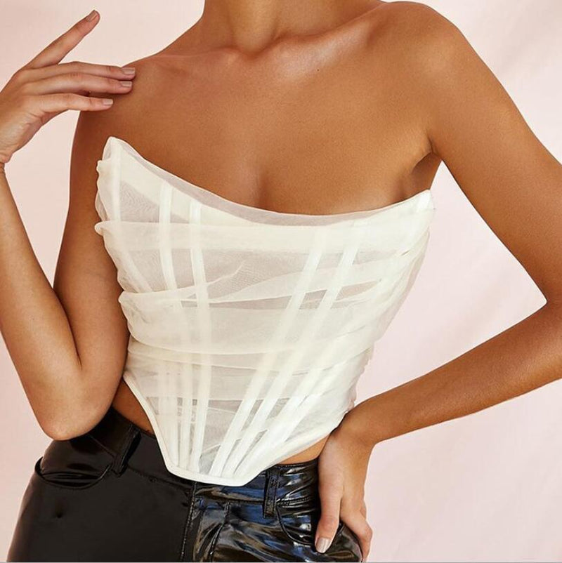 Summer European and American Amazon hot-selling hot girl women's clothing fashion fishbone mesh bra vest women short tops