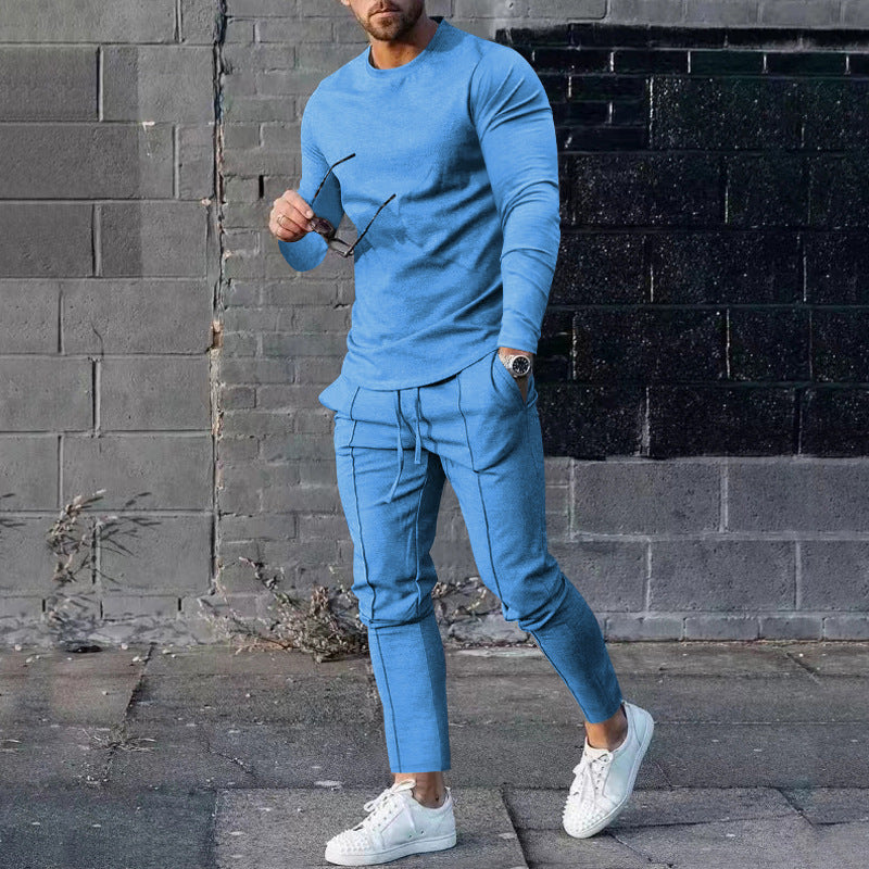 European goods foreign trade men's clothing suit spring and autumn style two-piece suit round neck long-sleeved T-shirt trousers suit men's autumn casual wear